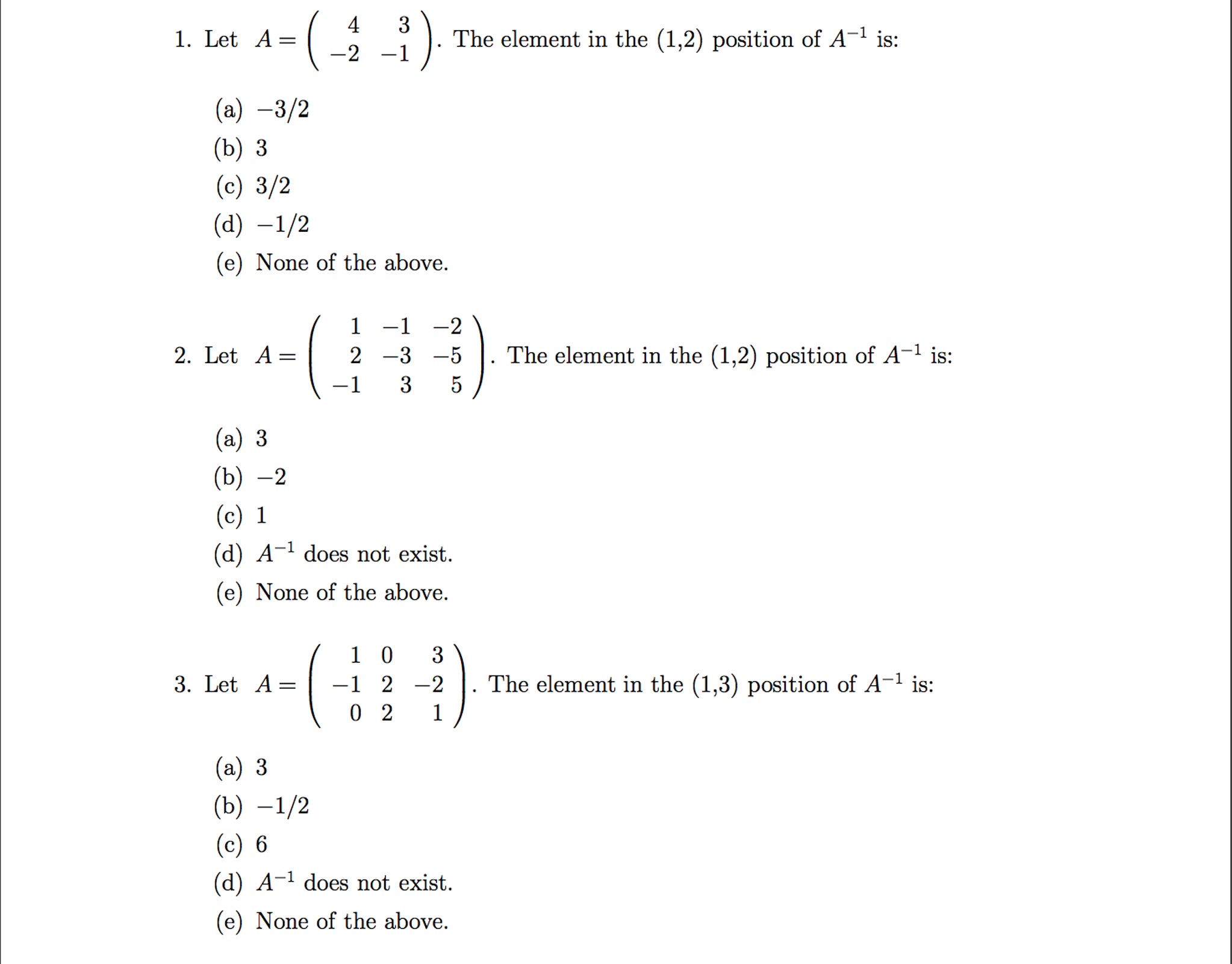 Solved Let A 4 3 2 1 The Element In The 1 2 Chegg