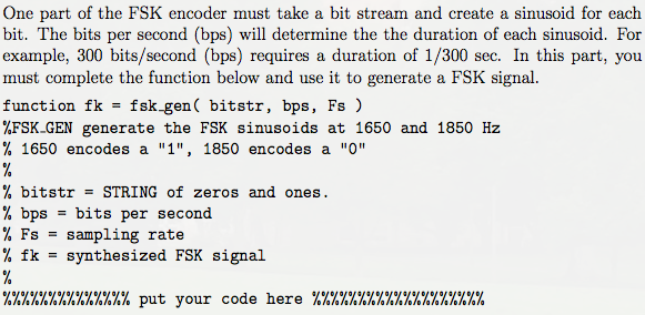 Solved One part of the FSK encoder must take a bit stream | Chegg.com