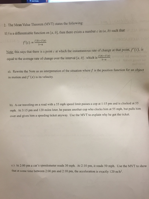 Solved The Mean Value Theorem (MVT) slates the following: | Chegg.com