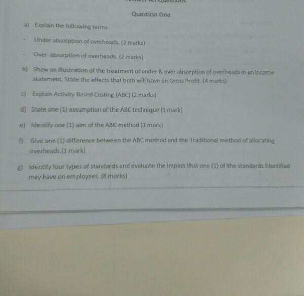 Solved Question One a) Explain the following terms Under