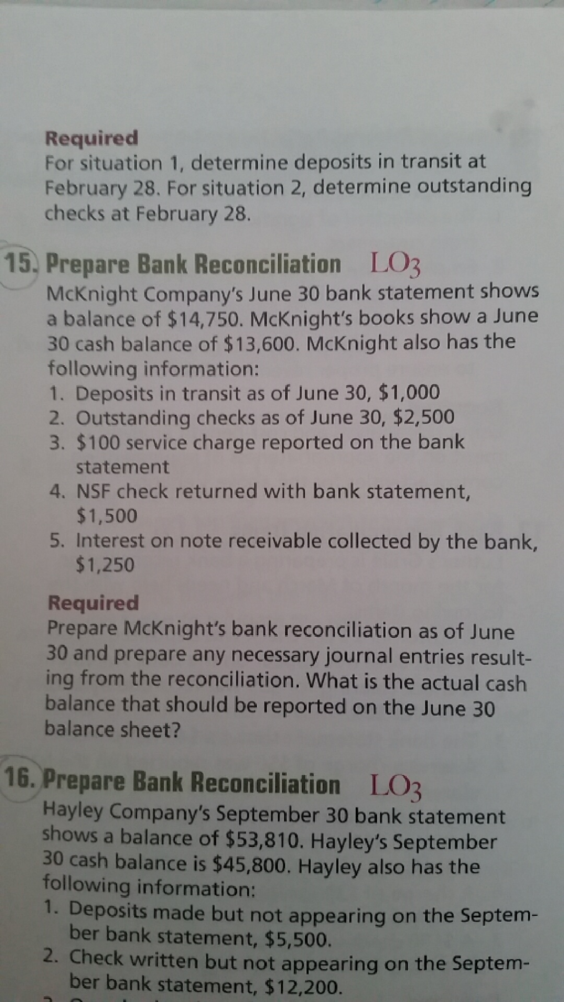 Solved For situation 1, determine deposits in transit at
