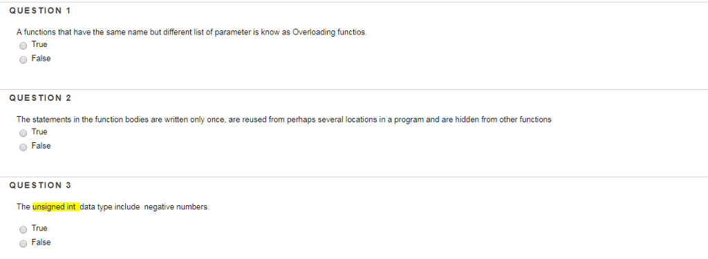 Solved QUESTION 1 A functions that have the same name but | Chegg.com