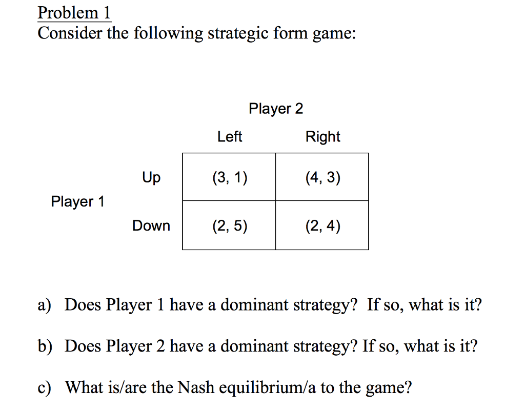 Solved Consider The Following Strategic Form Game: Does | Chegg.com