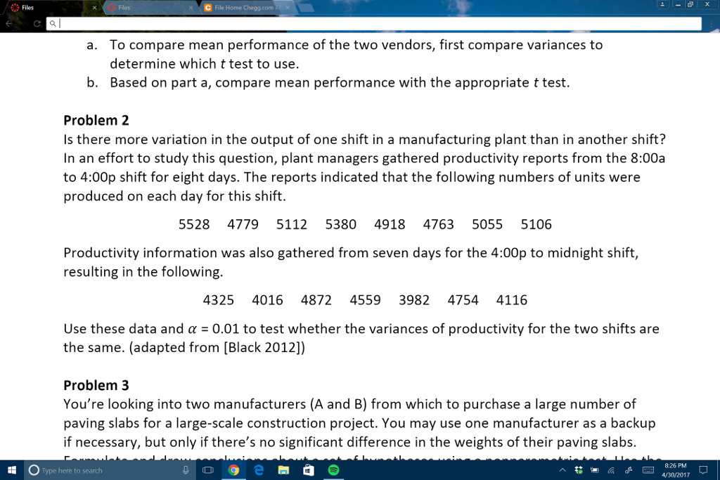 Solved a. To compare mean performance of the two vendors, | Chegg.com