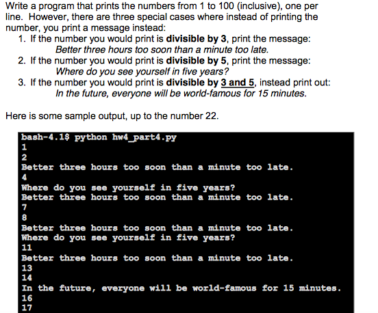 Solved Write a program that prints the numbers from 1 to 100 | Chegg.com