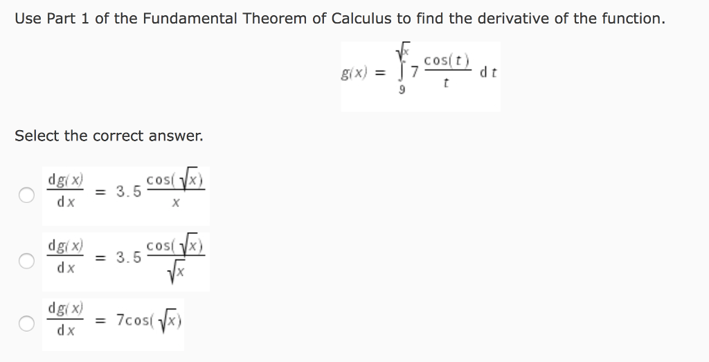 Solved Use Part 1 of the Fundamental Theorem of Calculus to | Chegg.com