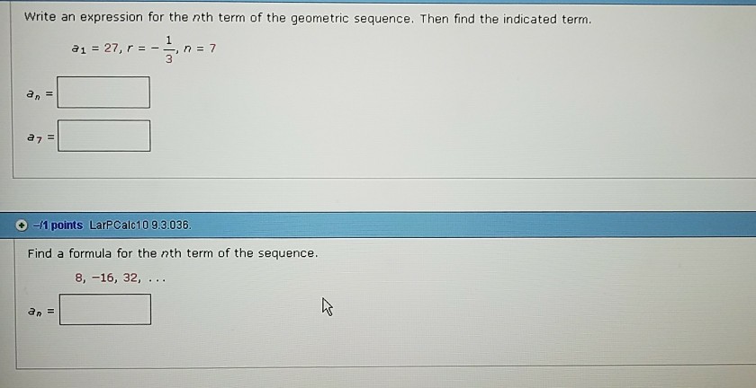 Solved Write an expression for the nth term of the geometric | Chegg.com