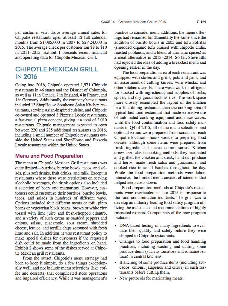 Solved CASE 14 Chipotle Mexican Grill in 2016 Can the