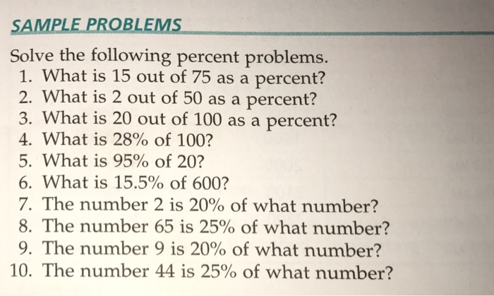 Solved Solve The Following Percent Problems What Is 15 Out Chegg