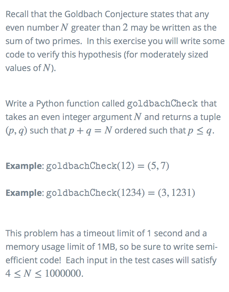 Solved Recall that the Goldbach Conjecture states that any | Chegg.com