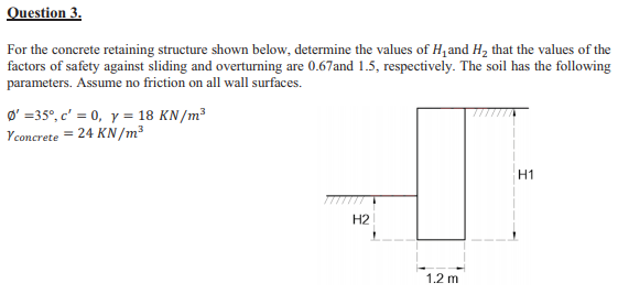 Solved Question 3. factors of safety against sliding and | Chegg.com