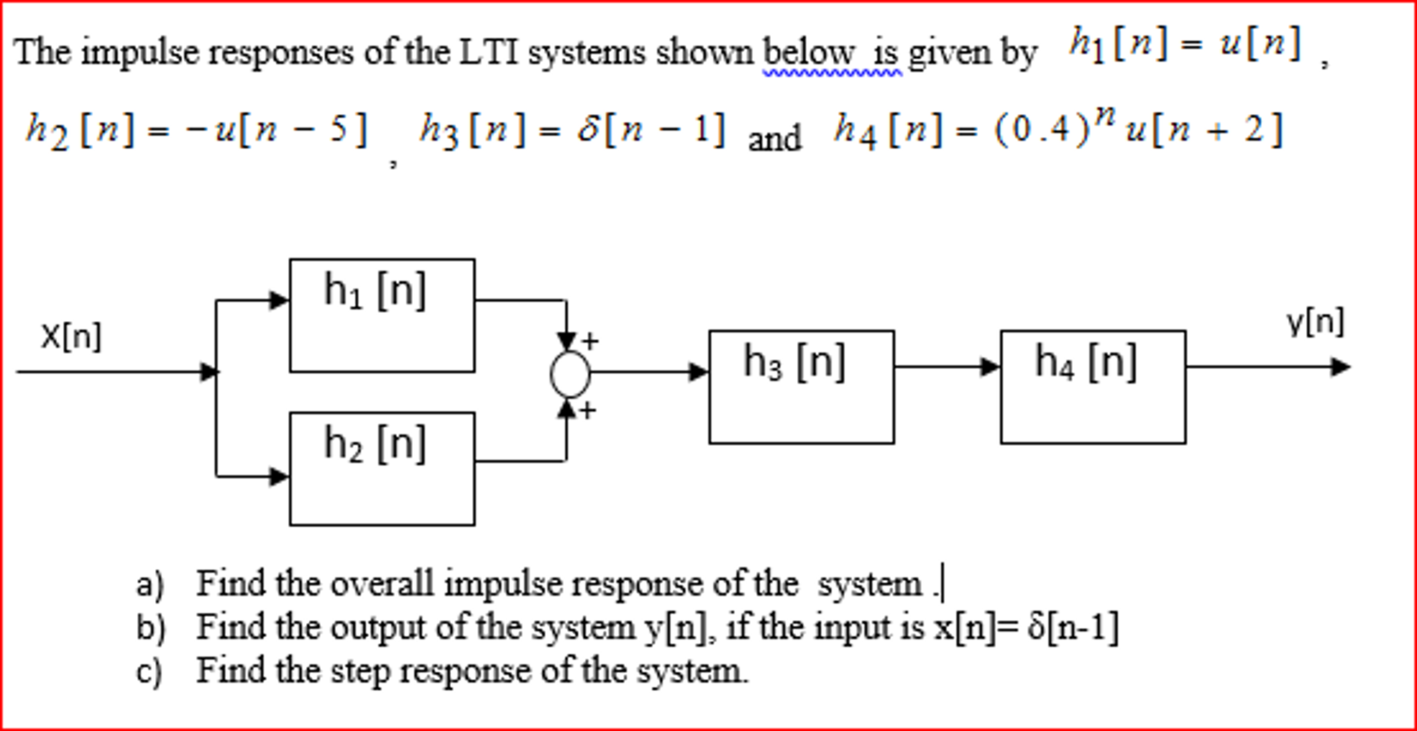 Solved The Impulse Responses Of The LTI Systems Shown Below | Chegg.com