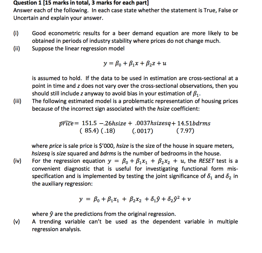 Solved In each case state whether the statement is True, | Chegg.com