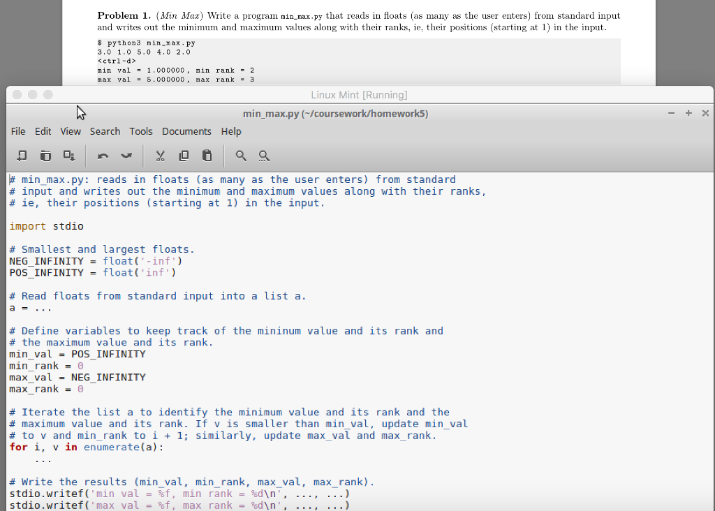 Solved Problem 1. (Min Max) Write a program min_max.py that | Chegg.com