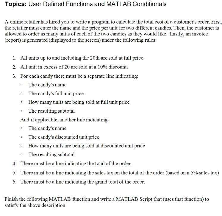 Solved topics user defined functions and matlab chegg