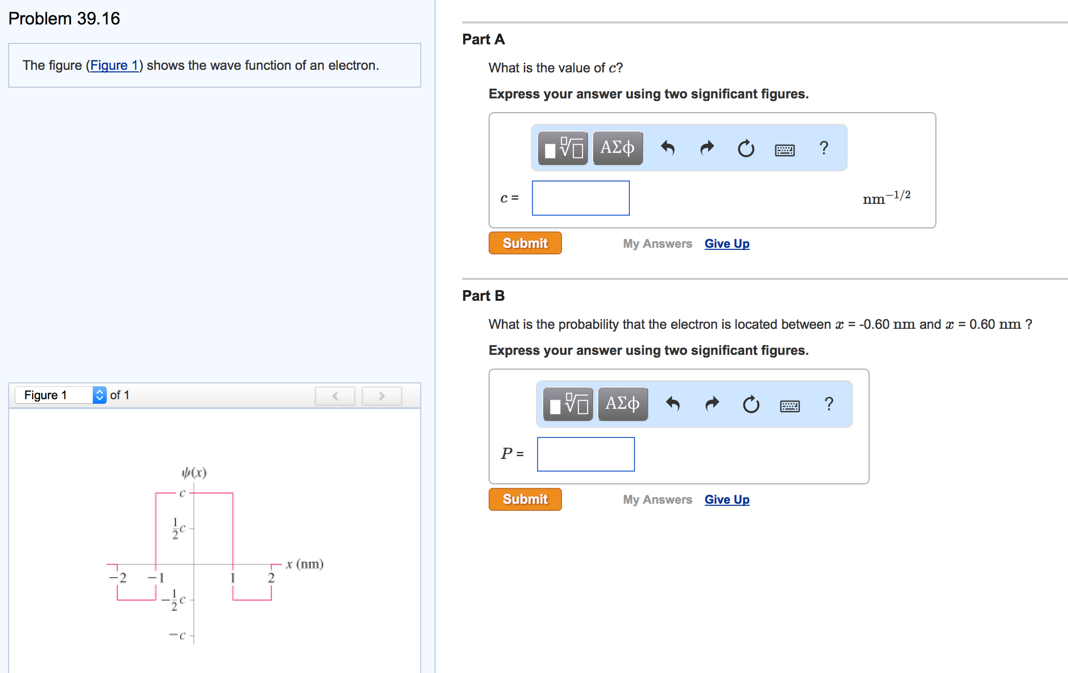 Solved The figure (Figure 1) shows the wave function of an | Chegg.com