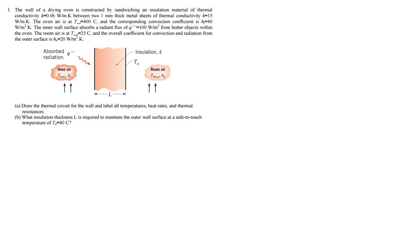 1. The wall of a drying oven is constructed by