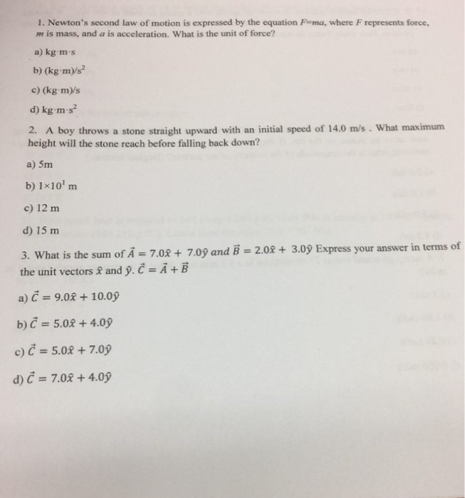 which statement expresses newton's second law of motion hint f ma