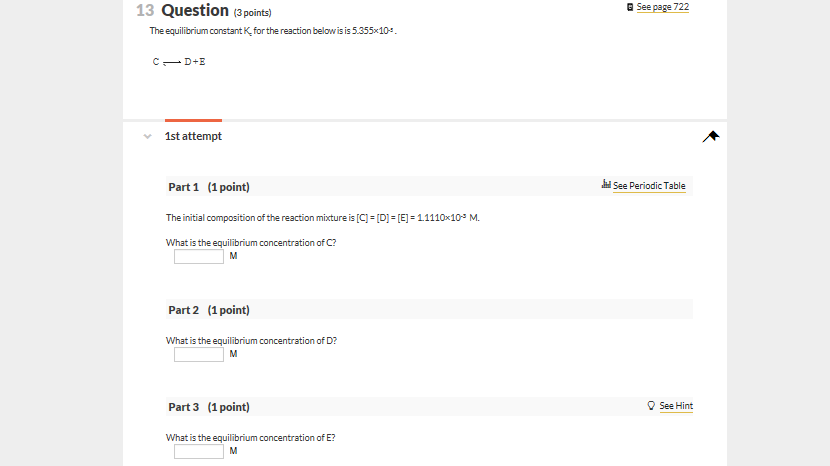 Solved 13 Question (3 points) See page 722 The equilibrium | Chegg.com