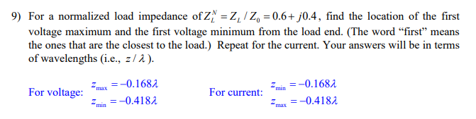 Solved 9) For a normalized load impedance ofZ'=ZL/Zo=0.6 | Chegg.com