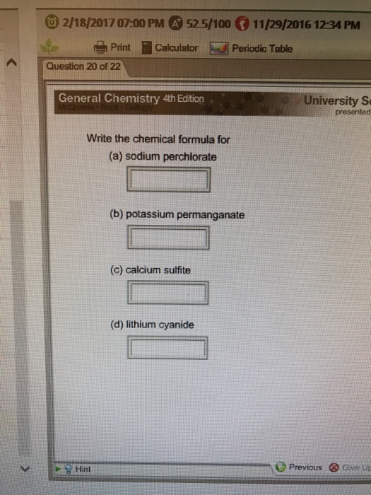 Solved Write the chemical formula for sodium per chlorate | Chegg.com