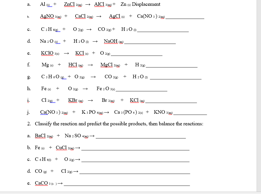 Solved For part 1: Balance and classify the following | Chegg.com