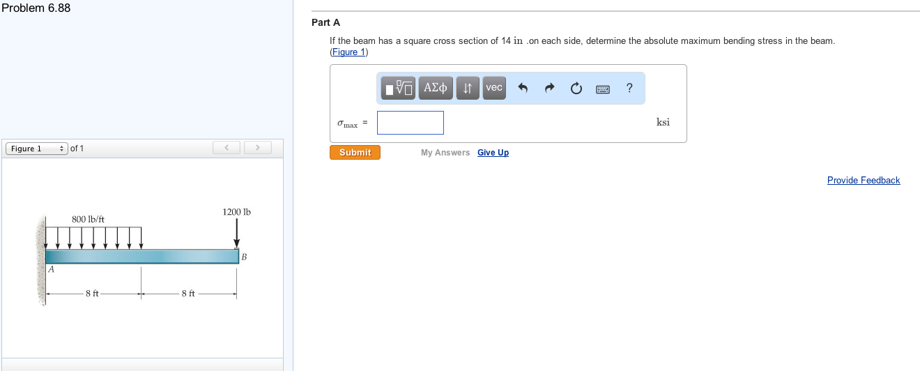 Solved If the beam has a square cross section of 14 in.on | Chegg.com ...