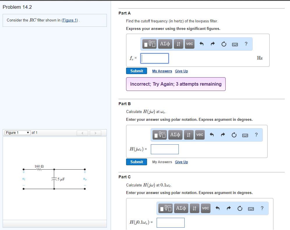 Solved Problem 14.2 Part A Consider the RC filter shown in | Chegg.com