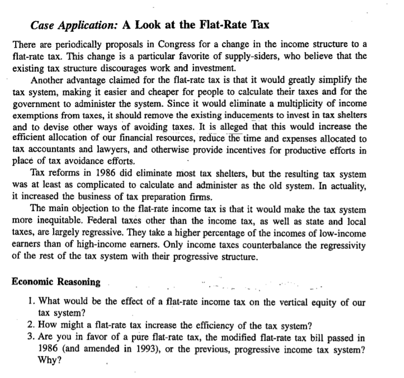 Solved Case Application A Look At The Flat Rate Tax There Chegg