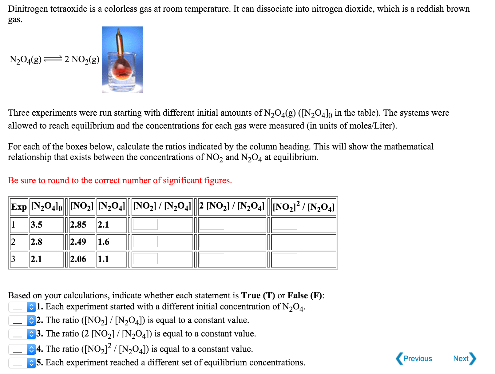 Solved Dinitrogen tetra oxide is a colorless gas at room