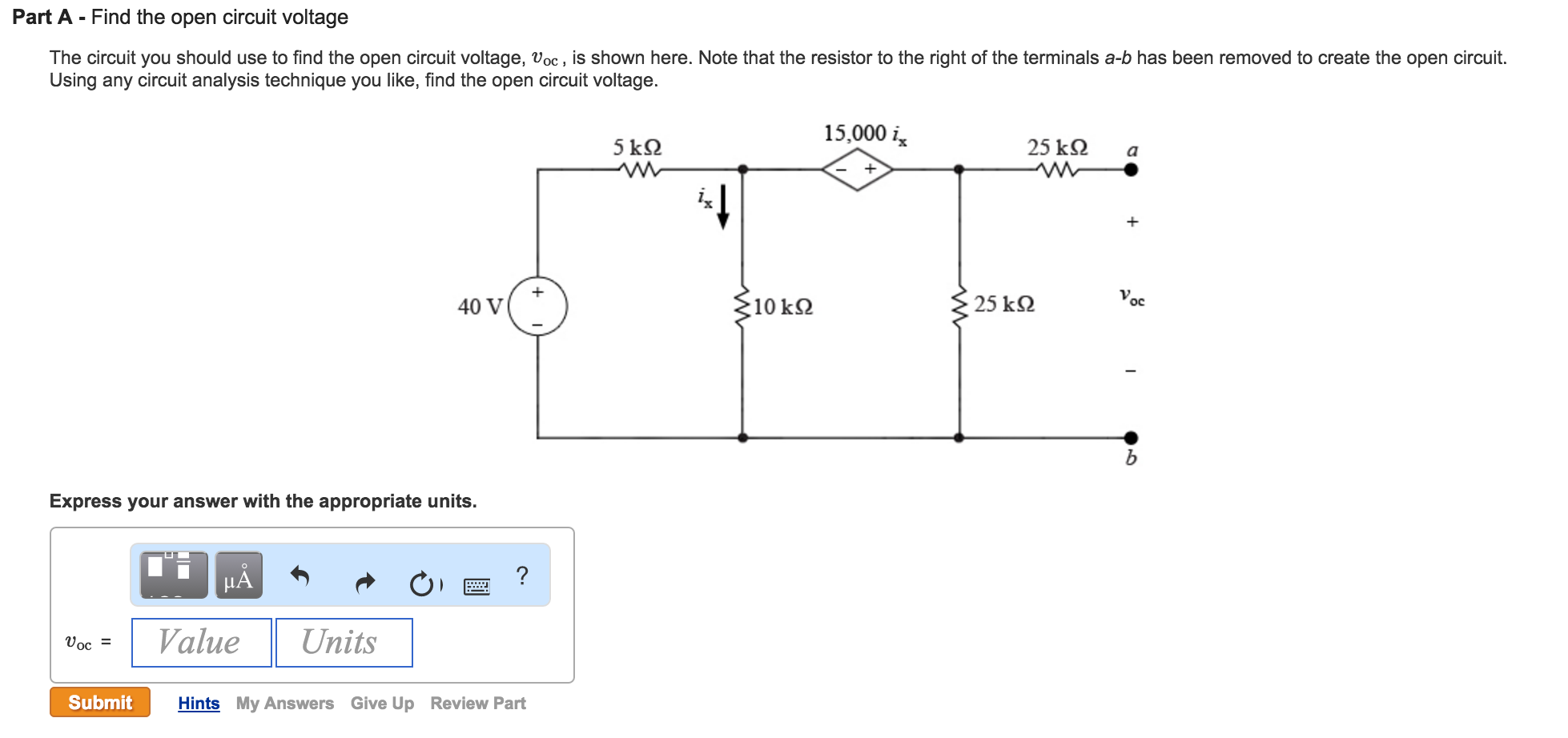 Solved Part A Find the open circuit voltage The circuit