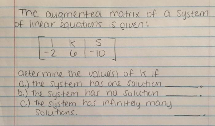 Solved The augmented matrix of a system of linear equations | Chegg.com