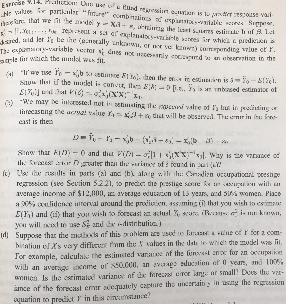 Solved 4 Prediction Exercise 9 14 Able Values One Use Of Chegg