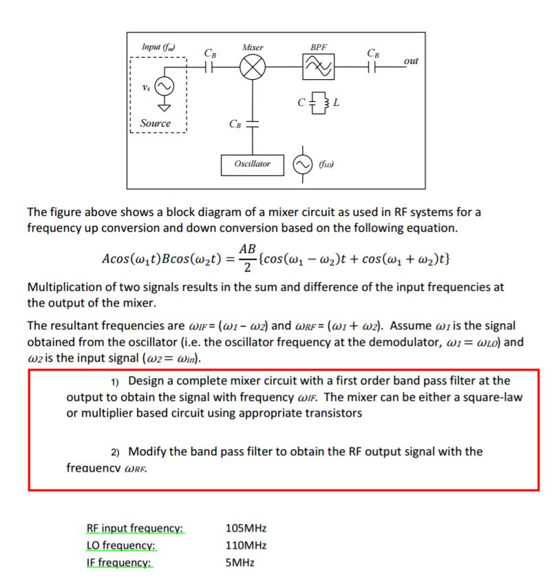 The figure above shows a block diagram of a mixer