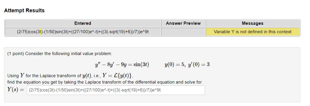 Solved Attempt Results Entered Answer Previeww Messages | Chegg.com