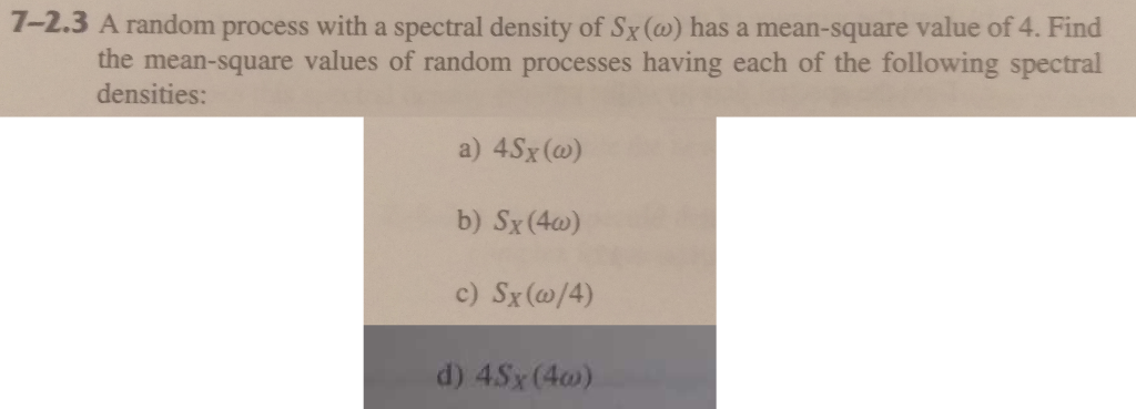 Solved 7-2.3 A random process with a spectral density of Sx | Chegg.com