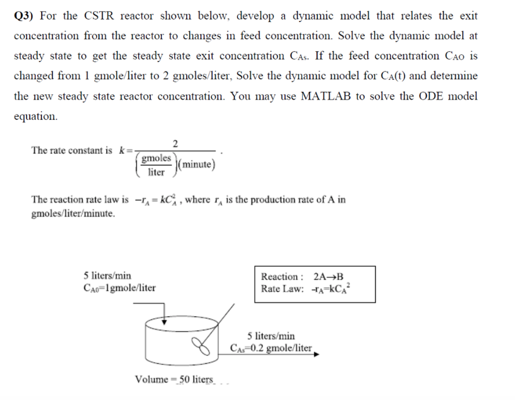 Q3) For the CSTR reactor shown below, develop a | Chegg.com