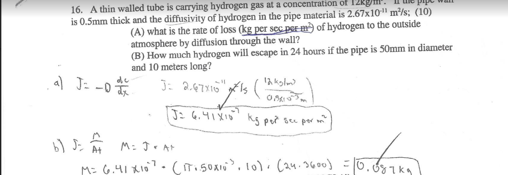 Solved A thin walled tube is carrying hydrogen gas at a | Chegg.com