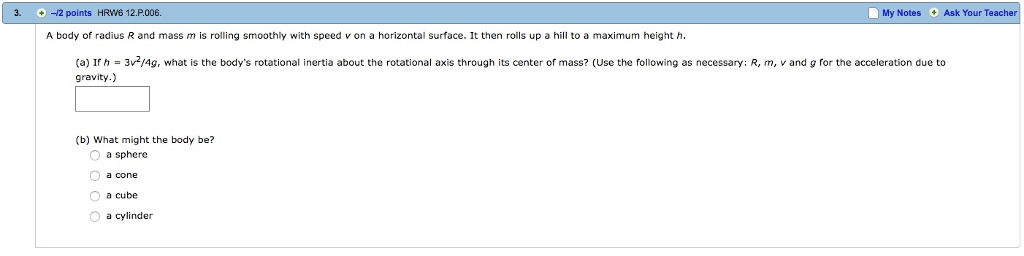 Solved 3. 2 points HRW6 12.P.006. HRW6 1 My Notes Ask Your 0 | Chegg.com