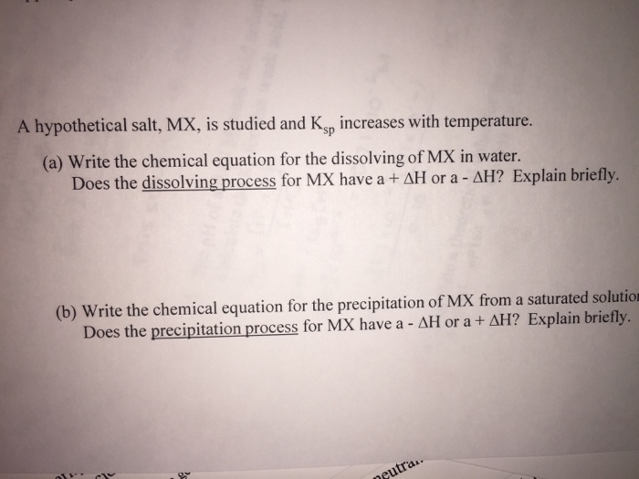 Solved A hypothetical salt, MX, is studied and Ksp increases