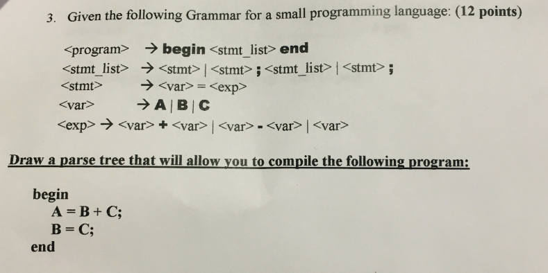 Solved Given the following Grammar for a small programming | Chegg.com