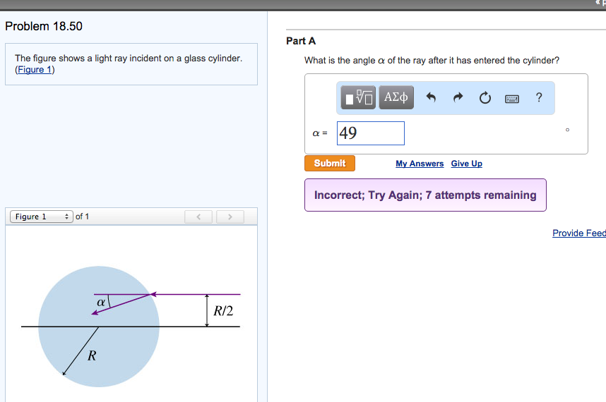 Solved Problem 18.50 The figure shows a light ray incident | Chegg.com