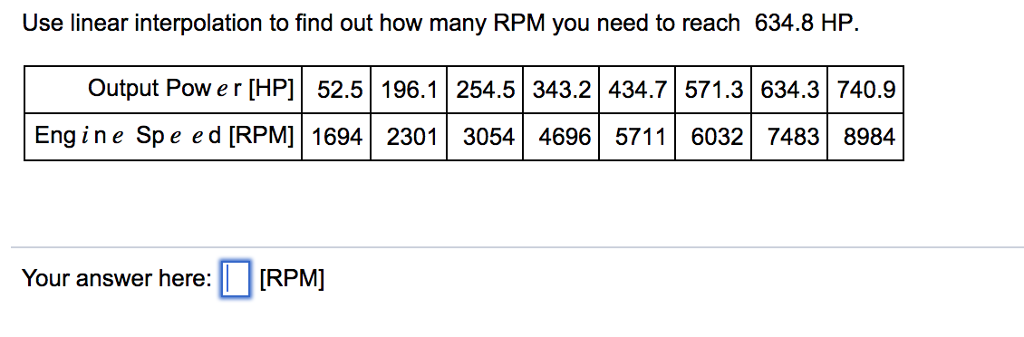 Solved Use Linear Interpolation To Find Out How Many RPM You Chegg solved-use-linear-interpolation-to-find-out-how-many-rpm-you-chegg