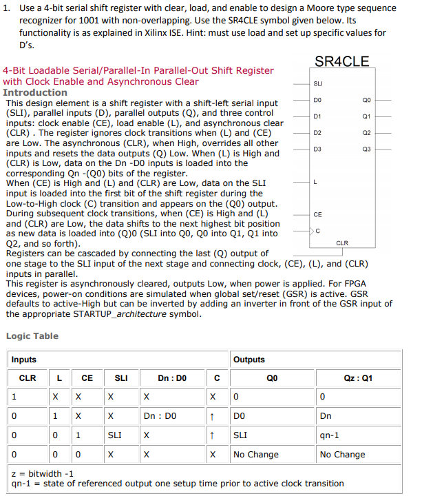 1. Use a 4-bit serial shift register with clear, | Chegg.com