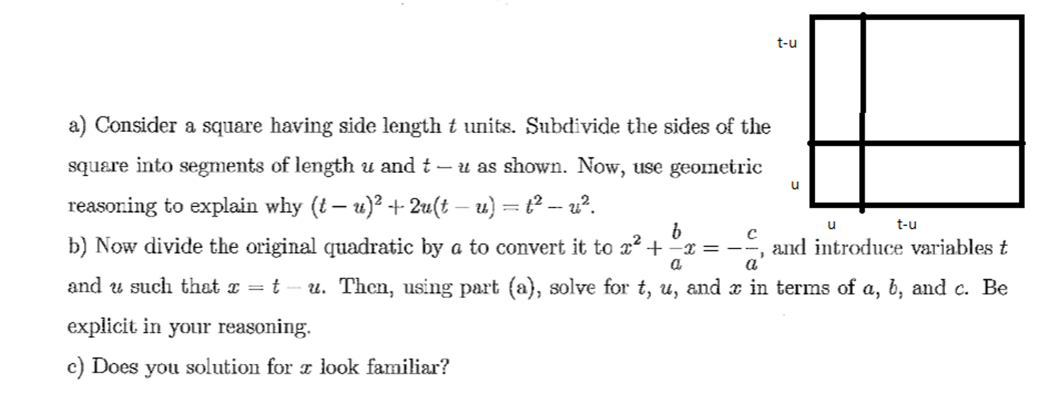 Solved Consider A Square Having Side Length T Units 8606