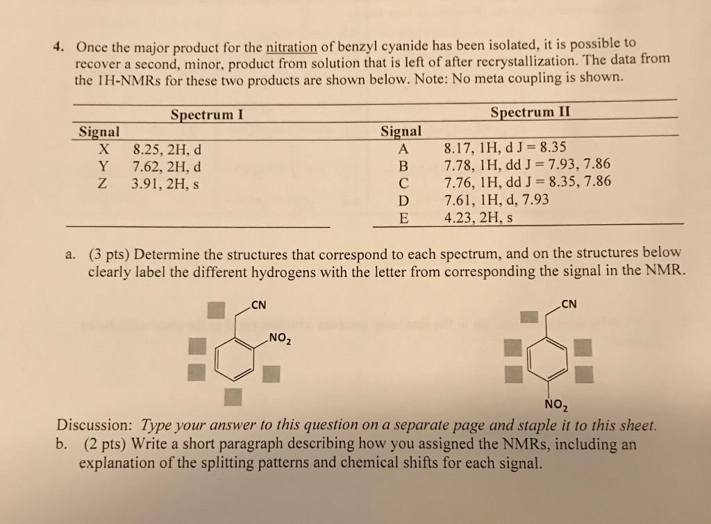 Solved 4 Once The Major Product For The Nitration Of Benzyl