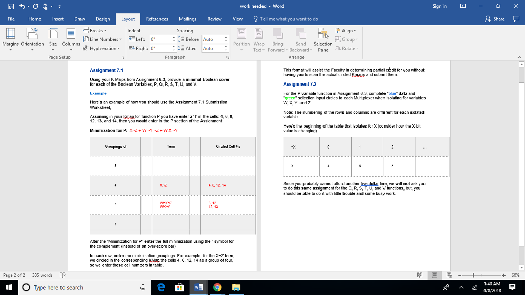 Solved work needed Word Sign in -0 File Home Insert Draw | Chegg.com