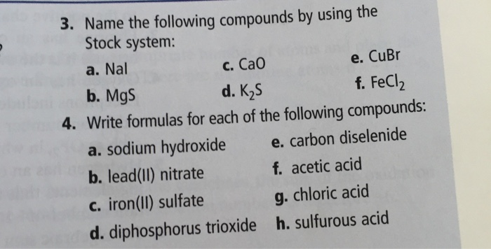 Solved Name the following compounds by using the Stock | Chegg.com
