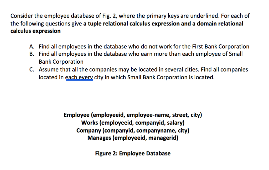 Solved Consider the employee database of Fig. 2, where the | Chegg.com