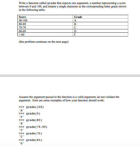 Solved Write a function called grade that expects one | Chegg.com